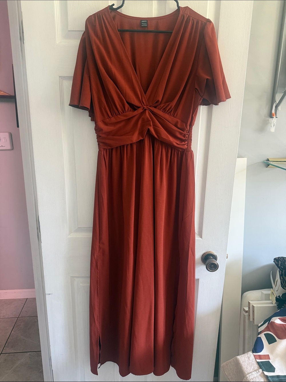 SHEIN Rust Red Knot-Front Maxi Dress